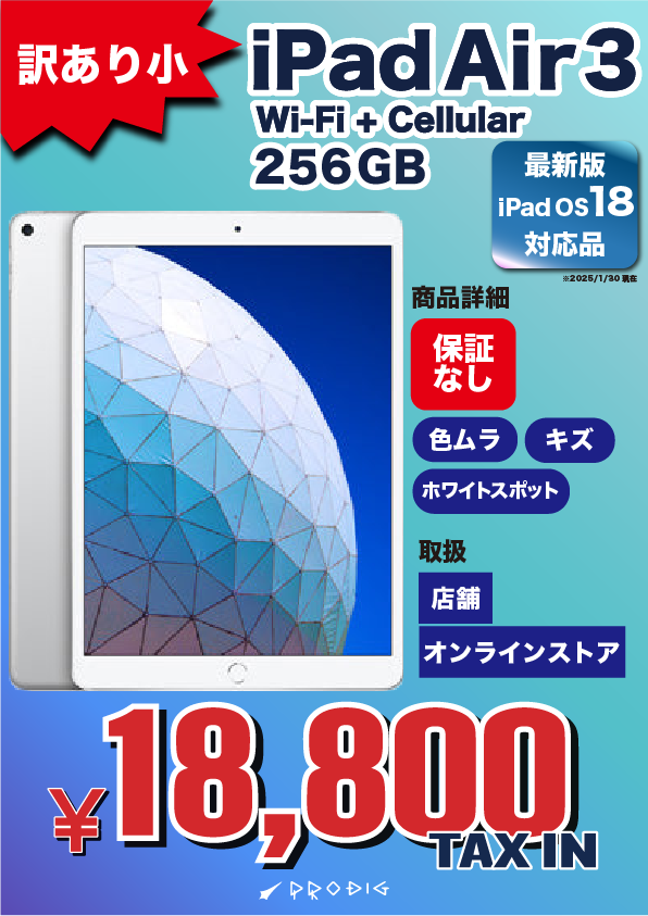 【訳あり・保証無し】 iPad Air 第3世代(2019年) Wi-Fi+Cellular 256GB